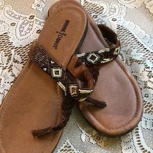Minnetonka heavily beaded suede sandals size 10